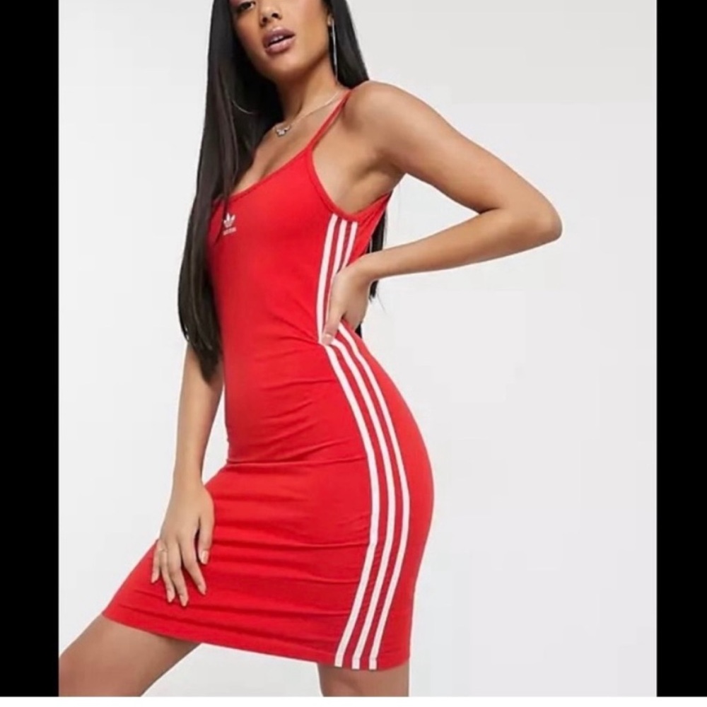 Red Adidas original three striped dress